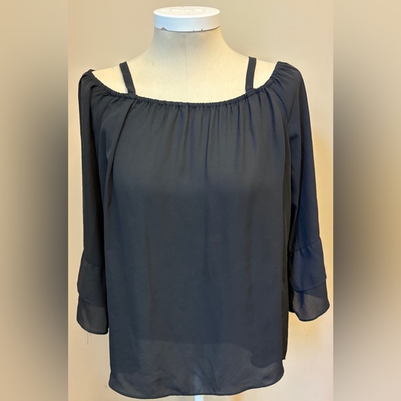 Sioni Black Off-the-Shoulder Flowy Feminine Long Sleeve Blouse womens size Large - Picture 3 of 9